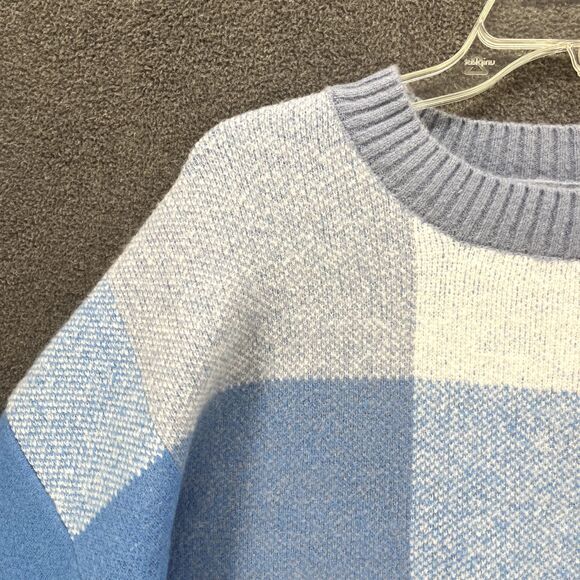 Jessica Simpson Sweater womens Large Blue Cropped Check Soft Oversized - Picture 3 of 15